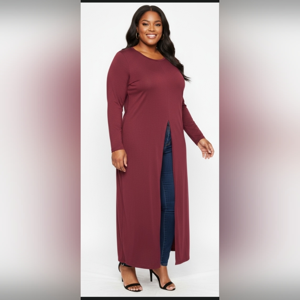 New Maroon Full Length Split Front T-shirt Dress Sz 1x